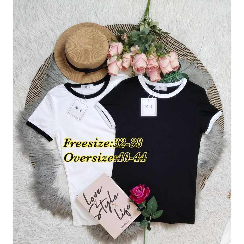 เสื้อยืดแขนสั้น :เสื้อยืดป้ายME : กุ้นคอ มีSize