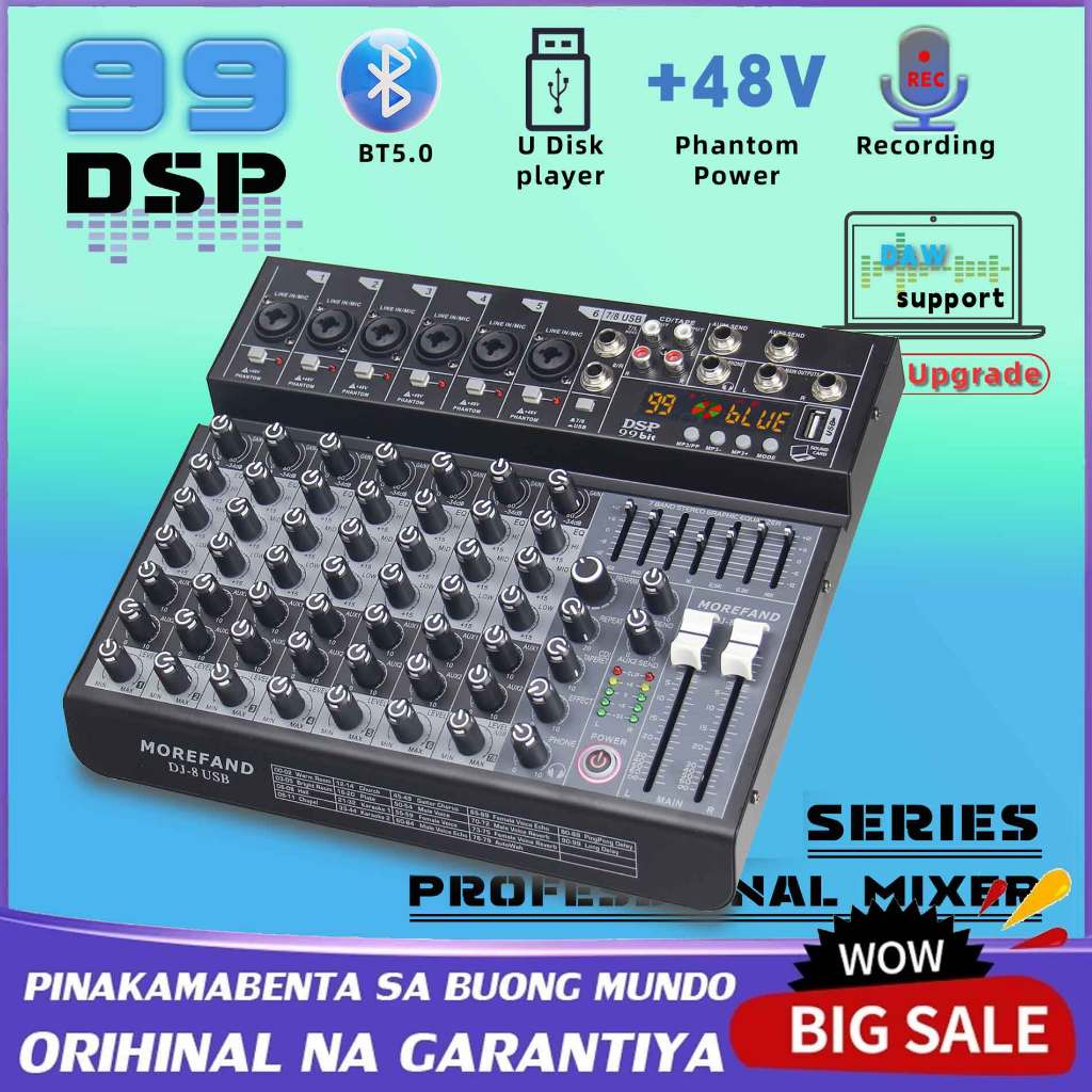 DJ audio mixer 8/6/4 channel mixer audio ถ่ายทอดสดเสียงแอมป์ เครื่องปรับเสียง, เครื่องผสมเสียง, เครื่องปรับเสียง