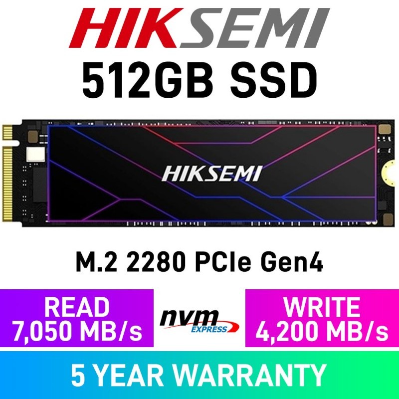 512GB SSD (เอสเอสดี) HIKSEMI FUTURE CONSUMER SSD - PCIe 4x4/NVMe M.2 2280 (HS-SSD-FUTURE 512G)