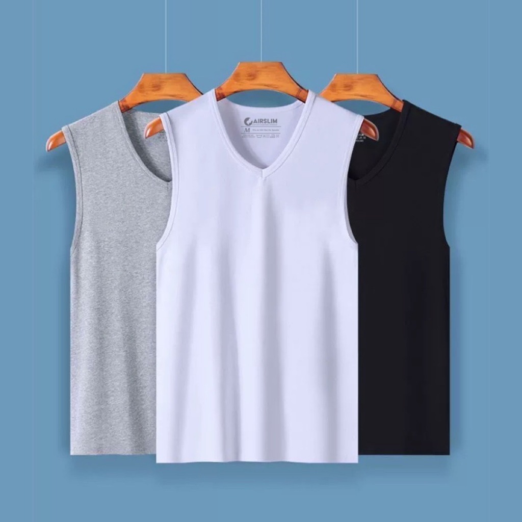 AIRMILL® เสื้อแขนกุดคอวี Cotton comb No.40 สัมผัสบางเบา ไม่เป็นขุ่ย ระบายอากาศ ซับเหงื่อ ซับใน