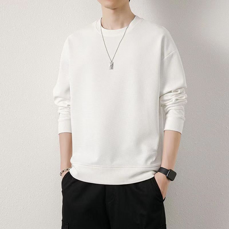 ใหม่ เสื้อยืดแขนยาว เสื้อยืดผู้ชาย เรียบง่ายและจับคู่ได้ง่าย ผ้าวาฟเฟิล มีคุณภาพ ใส่เท่ๆ