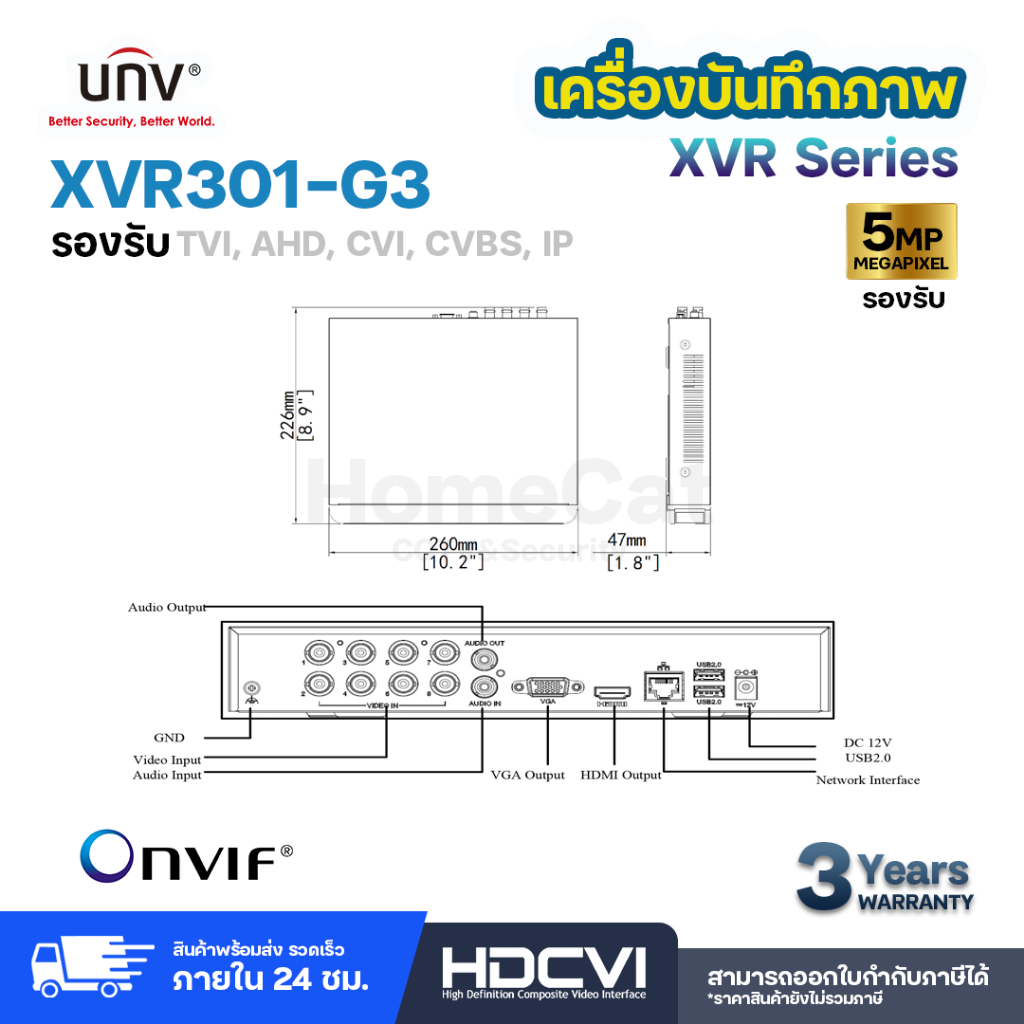 Uniview XVR301-G3 Series XVR301-04G3/ XVR301-08G3/ XVR301-16G3 เครื่องบันทึกกล้อง DVR รองรับ 5MP