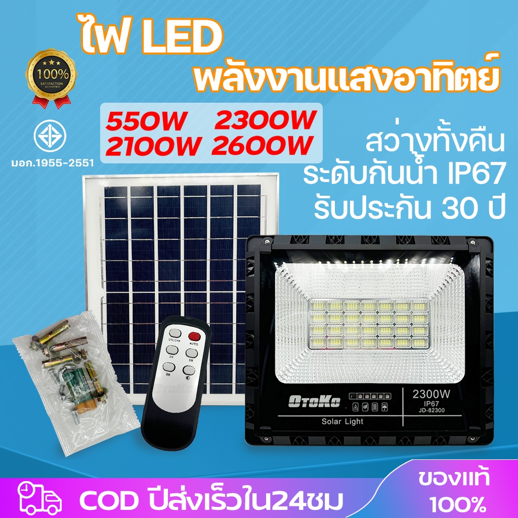 โคมไฟโซล่าเซลล์ ไฟโซล่าเซลล์ สปอร์ทไลท์ ขนาด 2400W 3700W แสงสีขาว IP67 เดย์ไลท์ | Spotlight | Floodlight โค