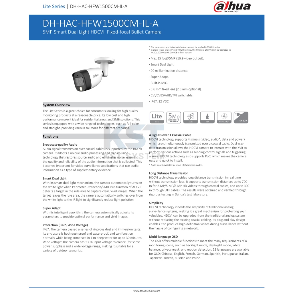 HAC-HFW1500CM-IL-A (เลือกเลนส์) กล้องวงจรปิด Dahua Smart Dual Light HDCVI 5MP (ไมค์)