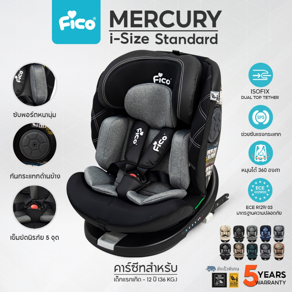 (โปร ซื้อ1 แถม 1 ) Fico คาร์ซีท Isofix หมุนได้ 360 องศา  รุ่น CC05 เหมาะสำหรับเด็กแรกเกิด - 12 ปี