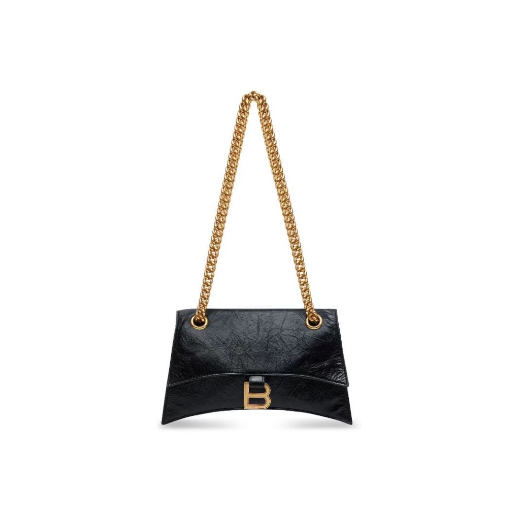 Balenciaga CRUSH ทำเก่า โลโก้ B สีทอง หนังวัวอัด crossbody shoulder bag พร้อมอุปกรณ์ครบครัน ของแท้ ก
