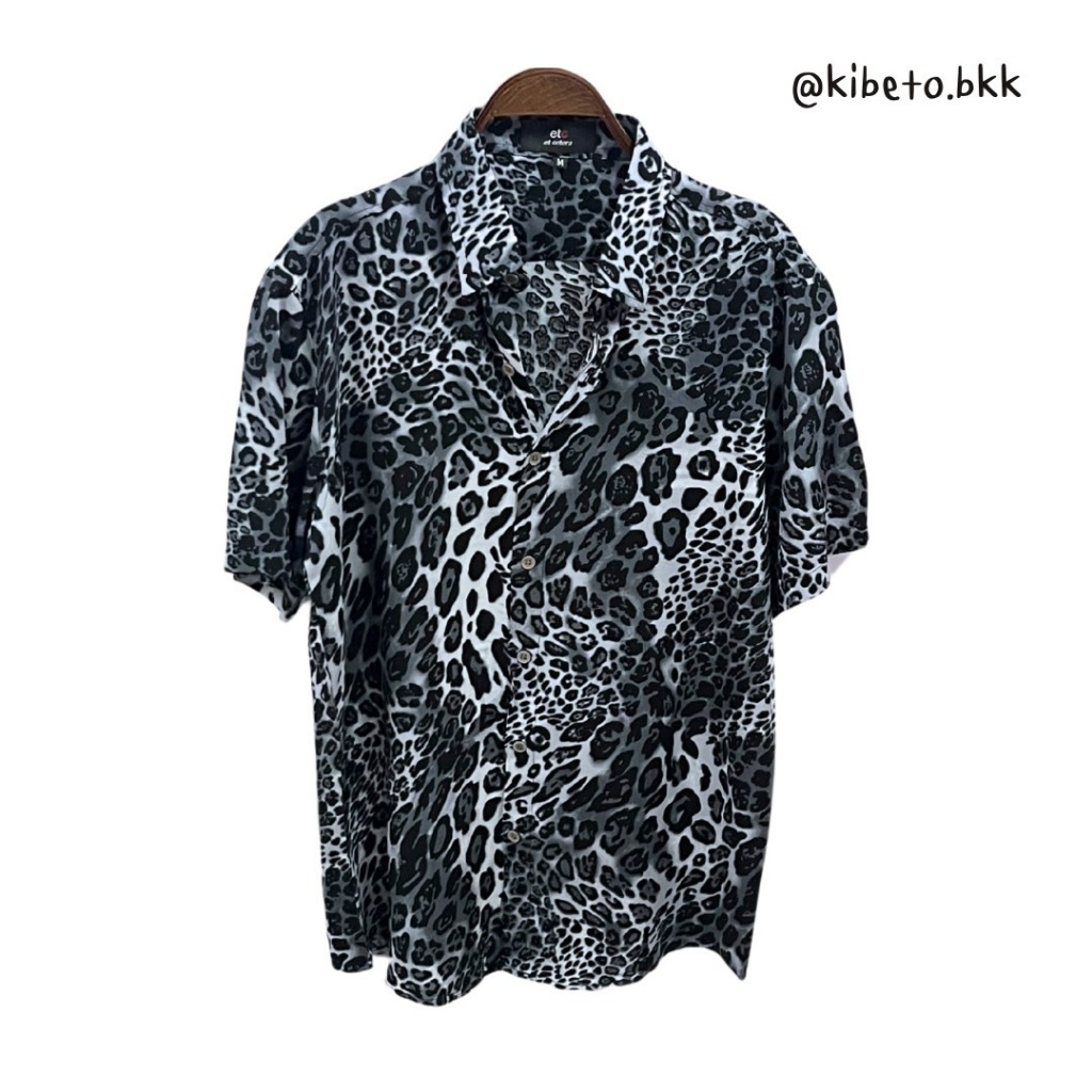 kibeto เสื้อฮาวาย ลายเสือดาวสีเทา ผ้าสปันเรยอน เนื้อนิ่ม ใส่สบาย