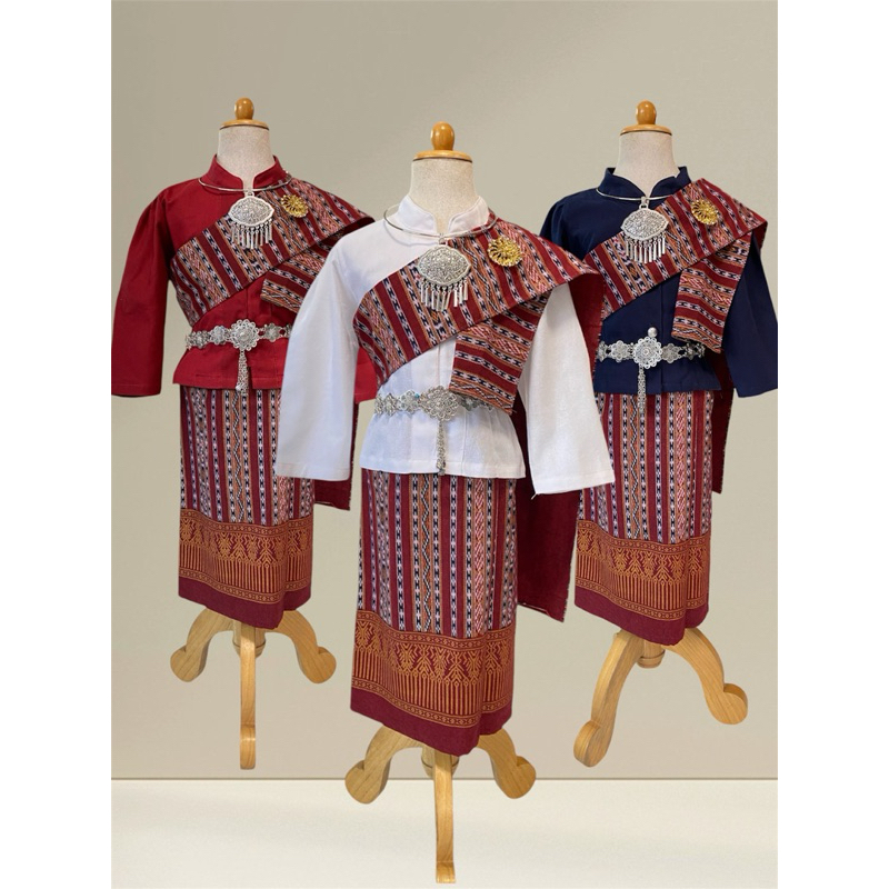 ชุดพื้นเมือง เด็กภาคอีสาน งาน 3 ชิ้น เสื้อ ผ้าถุง สะไบ