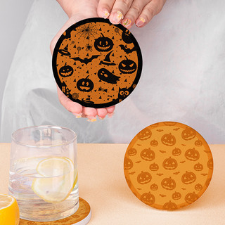 พร้อมส่ง!! ที่รองแก้ว Halloween แผ่นหินรองแก้วซับน้ำ
