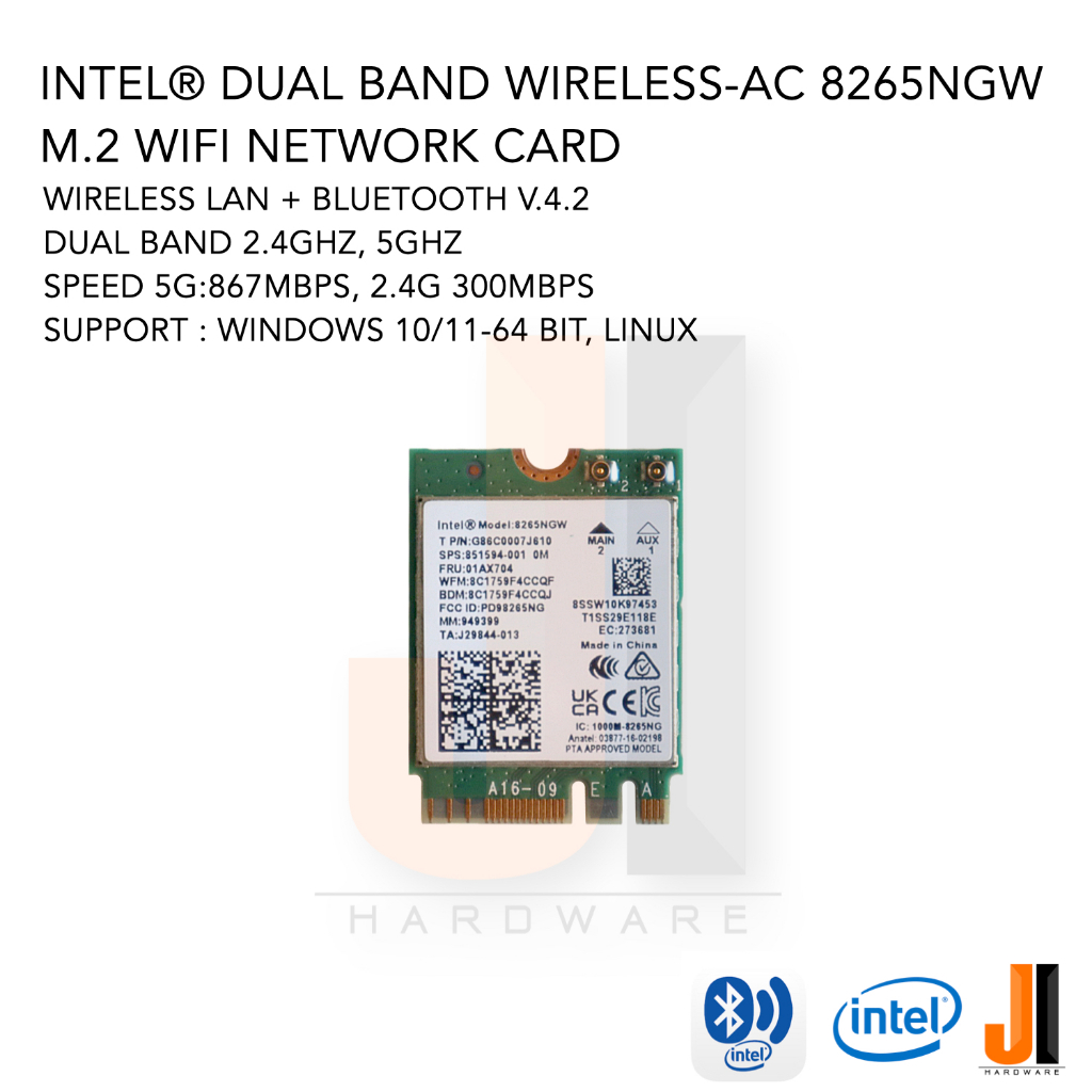 Intel® Dual Band Wireless-AC 8265NGW M.2 Wifi Card + bluetooth v.4.2 dual band (ของใหม่มีการรับประกัน)
