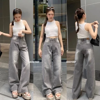 Acasey กางเกงยีนส์ผู้หญิง ขายาว Daisy Jeans กระบอกใหญ่ เฟดฟอก ไซส์ S - XL กางเกงสีน้ำตาล