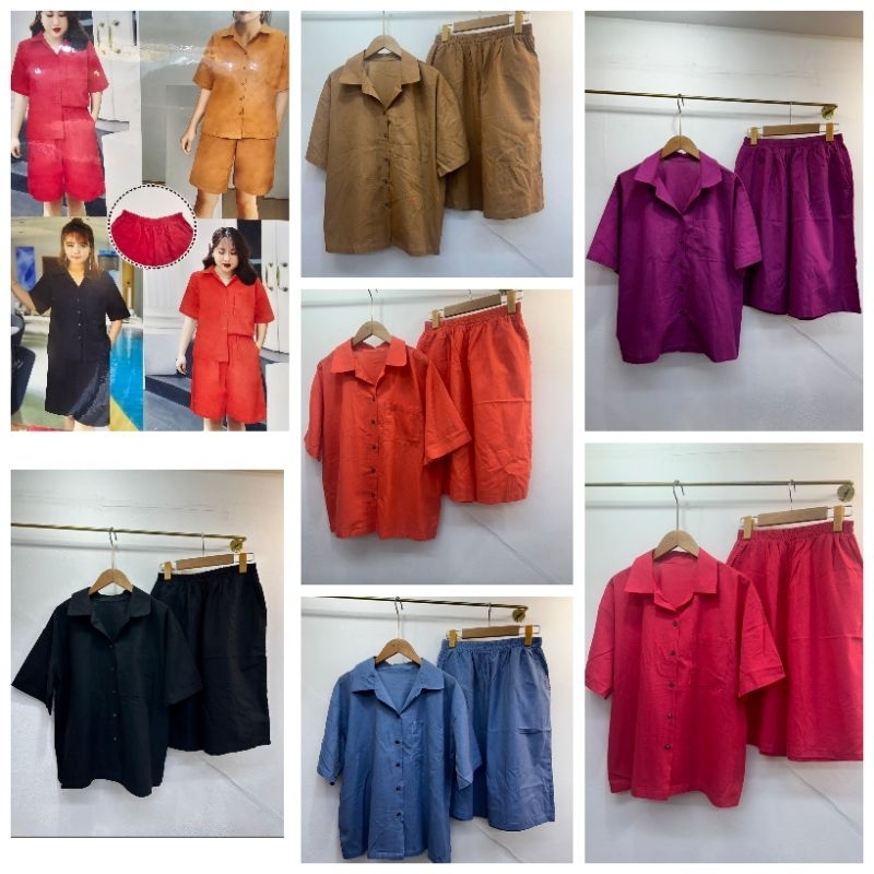 ชุดเซ็ทสีพื้น 3ส่วนลินินผสมฝ้าย เรียบ หรู ใส่สบาย เสื้ออก-46" ยาว28" เอว-40" สะโพก-44" ยาวกางเกง 24"