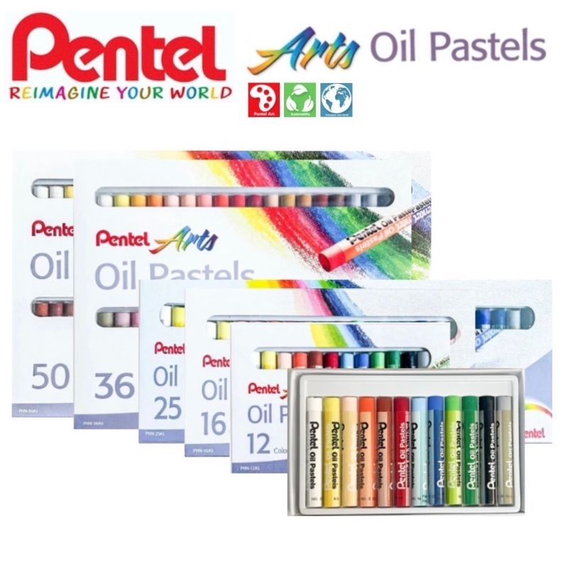 Pentel สีชอล์ค Oil Pastels เพนเทล ขนาด 12 16 25 36 50 สี สีสด สีเข้มสด เม็ดสีแน่น หลากเฉดสี