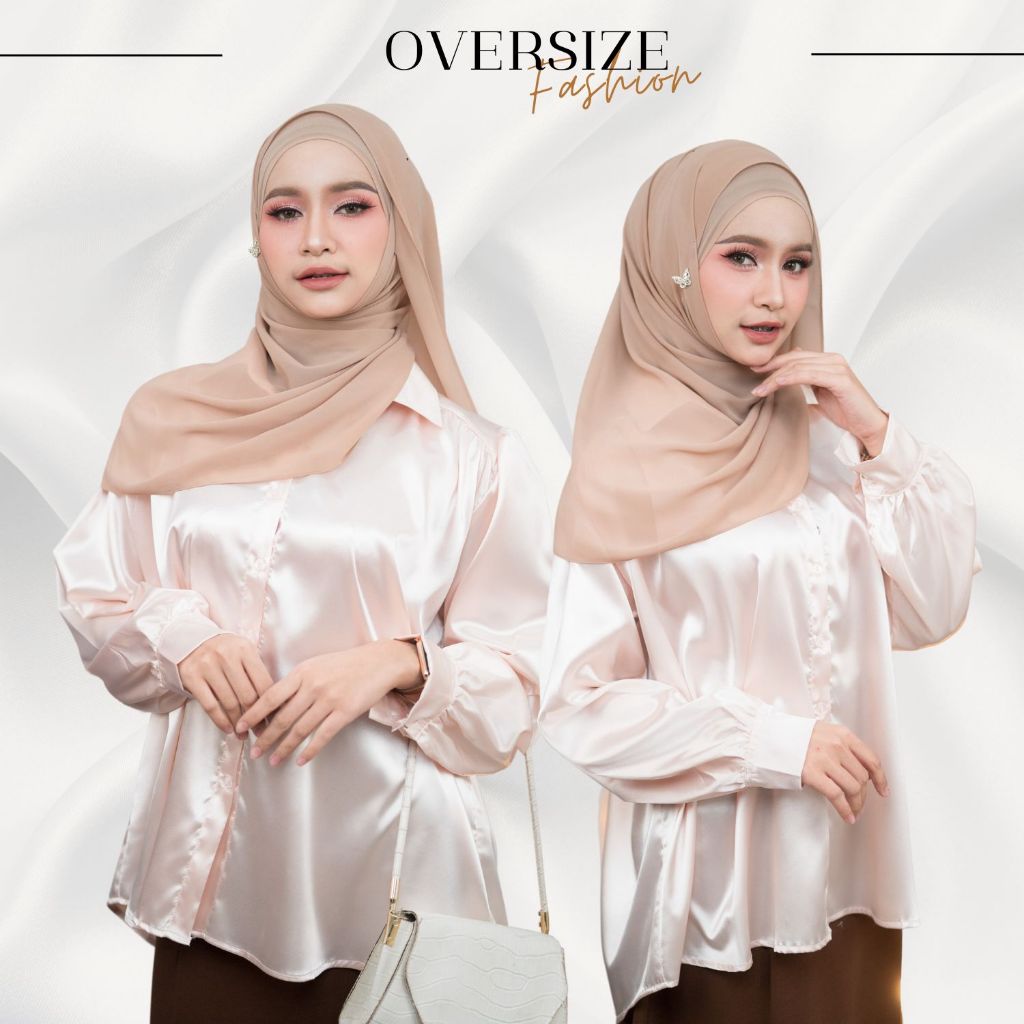 เสื้อคอปกผ้าซาติน คละเฉดสี ดีไซส์เรียบหรู งานแขนยาวทรงโคมไฟ สวมใส่แล้วดูดีมีสไตล์ DG33วาริสมุสลิม