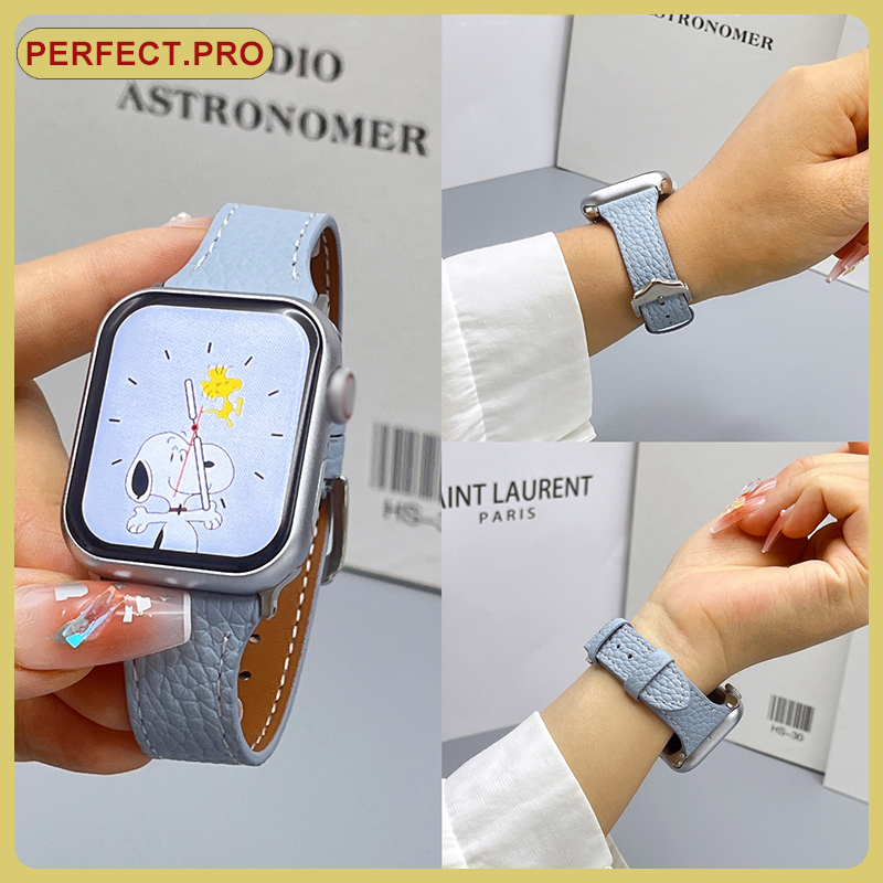 สายหนังใหม่ iWatch 10 9 8 7 6 5 4 SE 3 2 1 สีทึบการจับคู่สีสาย ultra 49mm46mm45mm44mm42mm40mm41mm38mm