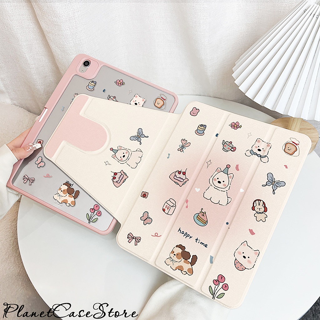 พร้อมส่ง เคสiPadหมุน 360° Acrylic Happy Dog Air6 11 pro11 2024 Air5 ช่องใส่ปากกาขวา Gen9 Gen8 MINI7