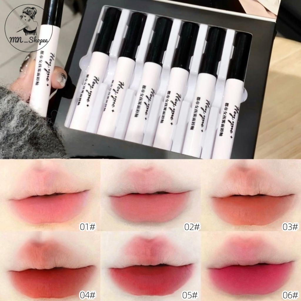 ของแท้ 100% (1 เซตมี 6สี) ลิปสติก ลิปจูบไม่หลุด ลิปสติกเกาหลี นน้ำและทนทาน ลิปจูบไม่หลุด แบบกันน้ำ ติดทนนาน Lipstick