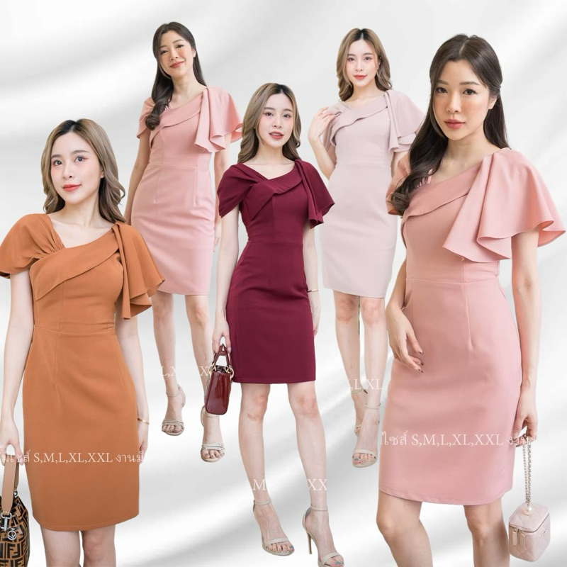 เดรสสั้นผ้าฮานาโกะแต่งระบายแขน290