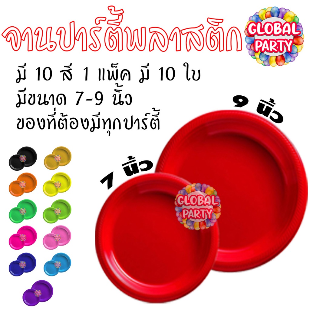 [มาใหม่] จานพลาสติก 10ใบ/แพ็ค สำหรับ 10 คน จานปาร์ตี้ ใช้แล้วทิ้ง งานเลี้ยงวันเกิด งานแต่ง ส่งไว ไทย