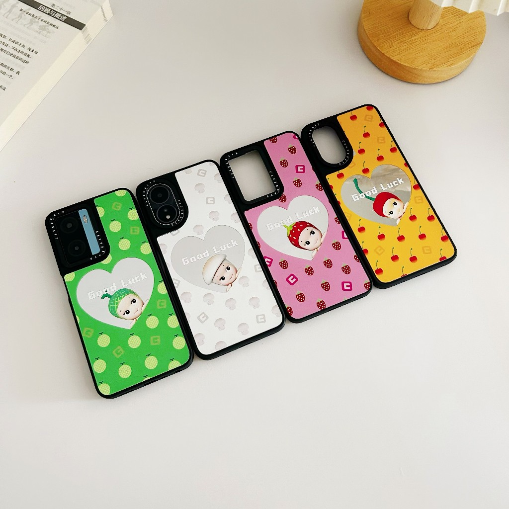 เคส Sonny Angel ลายผลไม้ ขอบนิ่ม กระจกหัวใจ OPPO A15 A16 A17 A18 A38 A5S A57 A58 A60 A79 RENO7Z/8Z/8T/10 RENO12 RENO11F