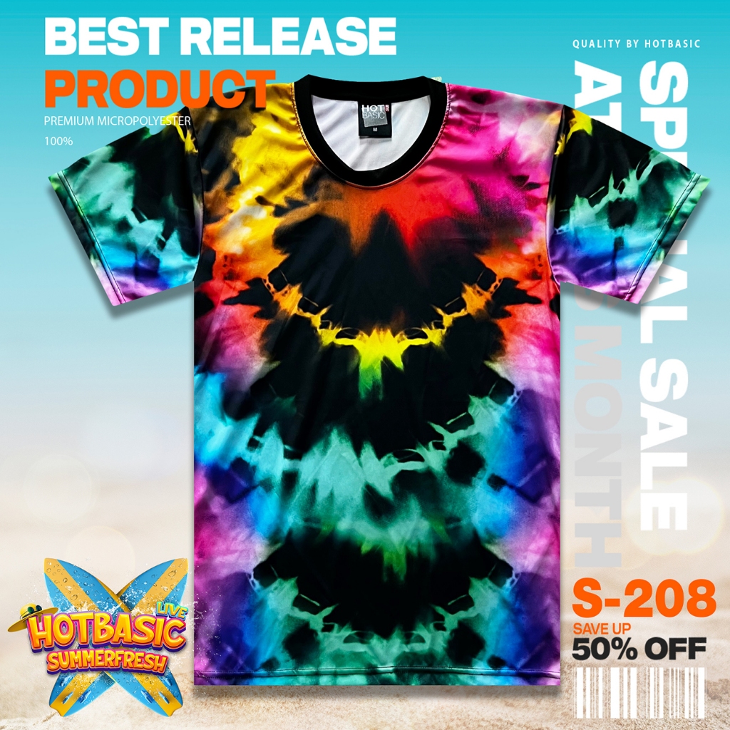 Hot Basic เสื้อยืดพิมพ์ลาย ผ้าไมโคร แห้งเร็ว ไม่ต้องรีด ใส่สบาย | Summer Collection [S208]