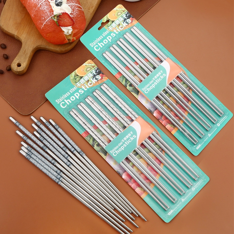 🔥 รู้สึกสบาย 🔥 แพ็ค 5 ชิ้น ตะเกียบสแตนเลส  สแตนเลสแท้ ดีไซน์สวยงามสไตล์เกาหลีคีบอาหาร ล้างทำความสะอาดง่าย - รูปที่ 6