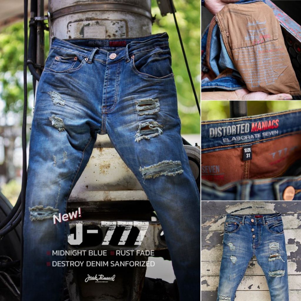 กางเกงยีนส์ผู้ชาย ทรงขาเดฟ Jack Russel Handwerk J-777 Skinny Fit Midnight Blue Denim