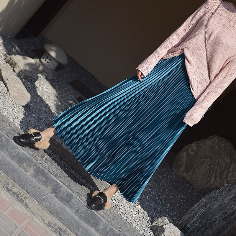 sale กระโปรงอัดพลีทซาติน จีบสวย จีบแน่น ฟรีไซ (satin103)
