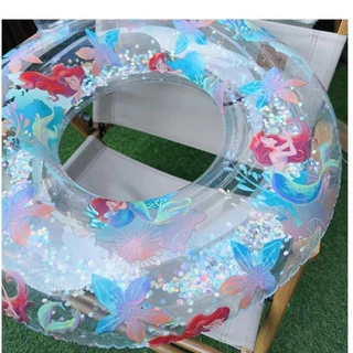 ห่วงยางเป่าลม PVC ประดับเลื่อม รูปนางเงือก เหมาะกับว่ายน้ําใต้วงแขน สําหรับเด็กผู้หญิง