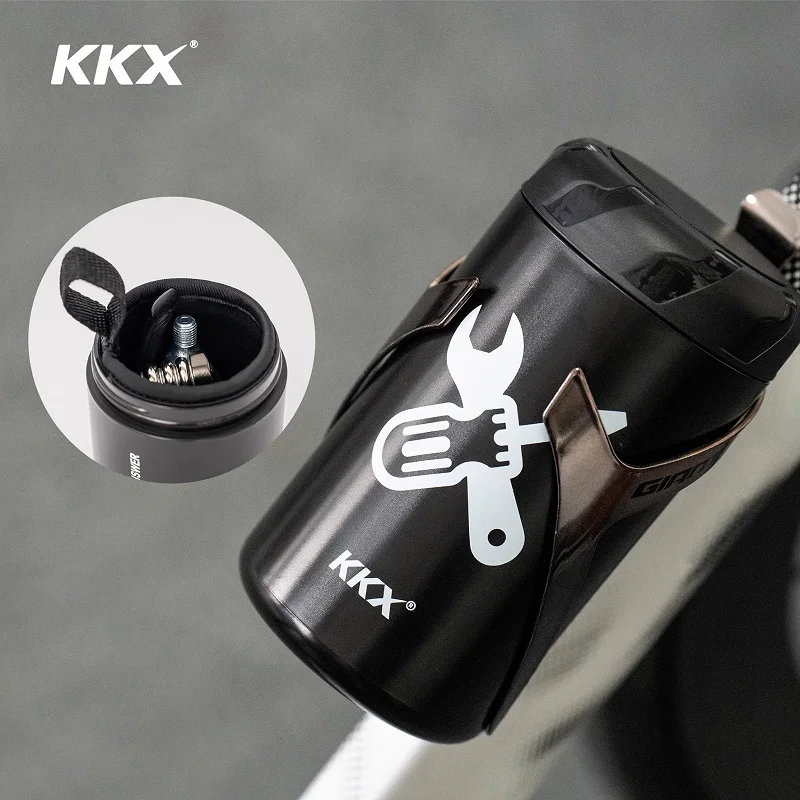 Kkx กระบอกพลาสติกใส่เครื่องมือ ยางใน สัมภาระฯลฯ ติดจักรยาน มีฝาปิดกันน้ำ กันฝุ่น มีกระเป๋าผ้าใส่ด้านใน (สีดำ)