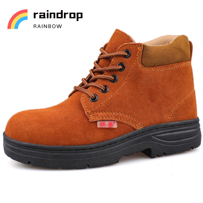 รองเท้าทำงาน/หัวเหล็ก/หนังแท้/น้ำหนักเบา/สีน้ำตาล👞