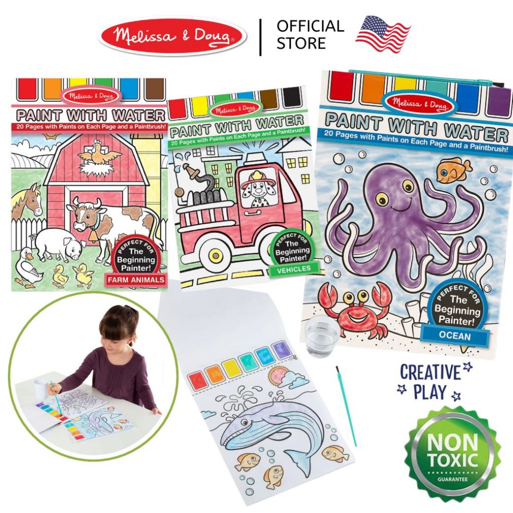 (ของแท้ USA) สมุดระบายสีด้วยน้ำ ไม่เลอะเทอะ Melissa & Doug Paint With Water Farm Sea Safari พกพาง่าย