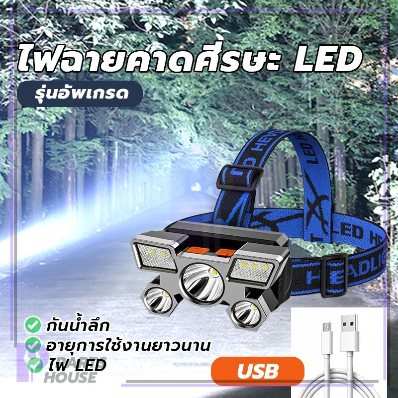 ไฟหน้าแบบชาร์จไฟได้ ไฟหน้า ไฟหน้าชาร์จ แสงสีขาว มีประสิทธิภาพ สําหรับตกปลา ตั้งแคมป์ ล่าสัตว์ เดินป่า พกพาสะดวก