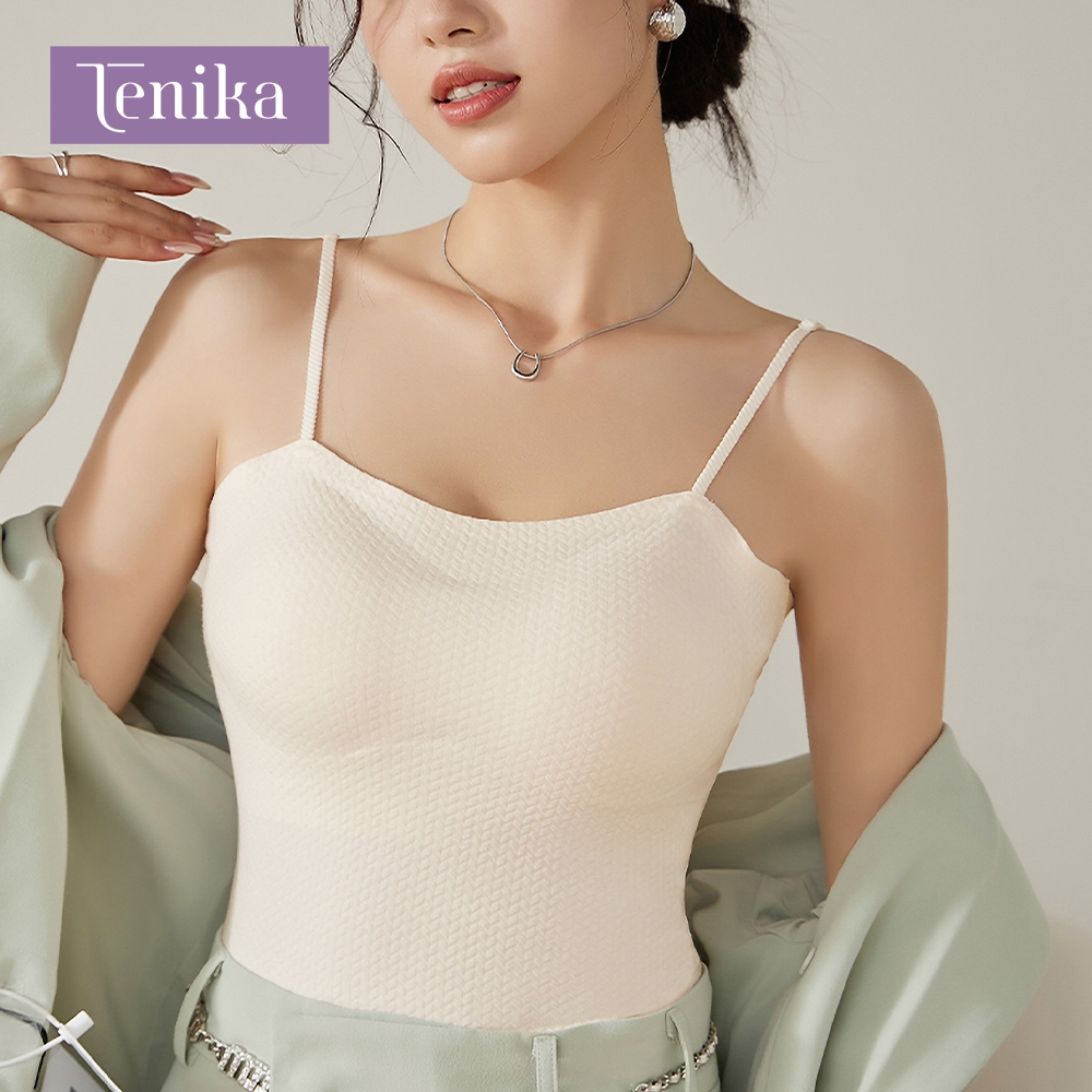 TENIKA เสื้อกล้ามผู้หญิง ไร้ขอบ มีฟองน้ำ tank tops นุ่ม บาง ใส่สบาย ซึมซับเหงื่อ ระบายอากาศดี — صورة 2