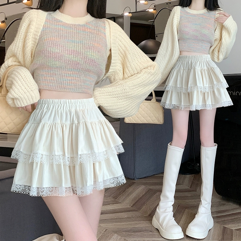 พร้อมส่ง✨ Miniyiness กระโปรงพลีทสั้นผู้หญิง ✨Y2k ทรงเอ เข้ารูป สีพื้น แต่งระบาย เอวสูง มีซักใน สำหรับนักเรียนนักศึกษา