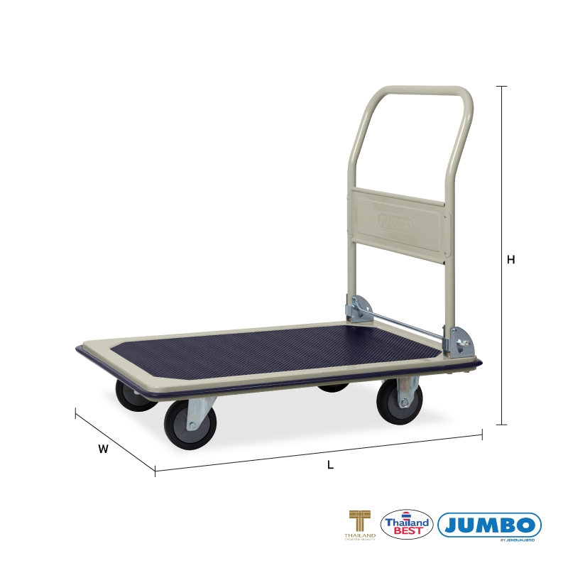 JenStore JUMBO รถเข็นพื้นเหล็กชั้นเดียว มือจับข้างเดียวพับได้ 370 กก. HB-210J