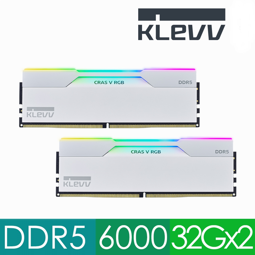 64GB (32GBx2) DDR5 6000MHz RAM (แรมพีซี) KLEVV CRAS V RGB GAMING OC MEMORY (WHITE) (KD5BGUA80-60A300