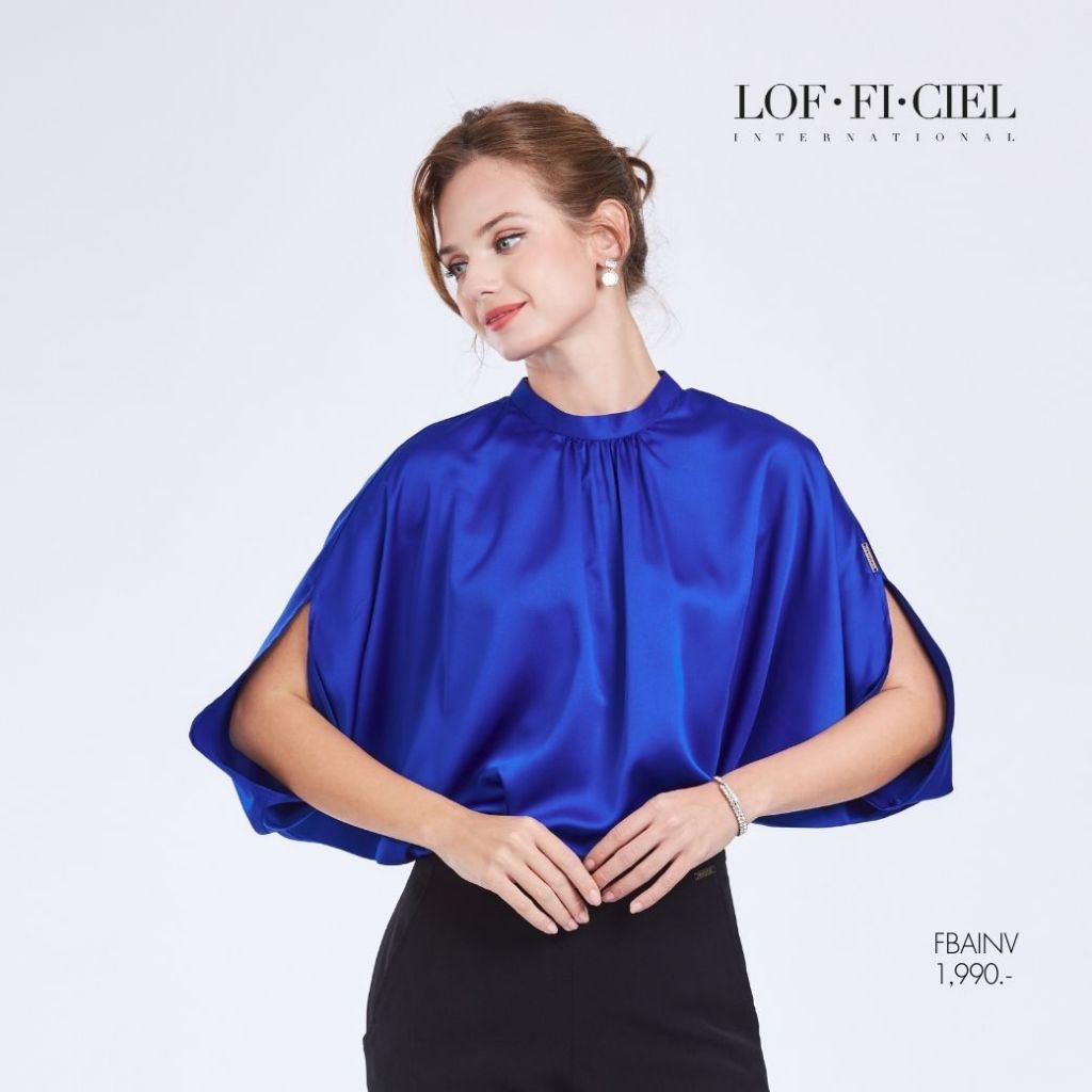 LOF-FI-CIEL เสื้อผู้หญิง Silk satin ทรงหลวมไม่ต่อแขน สีน้ำเงิน FBAINV
