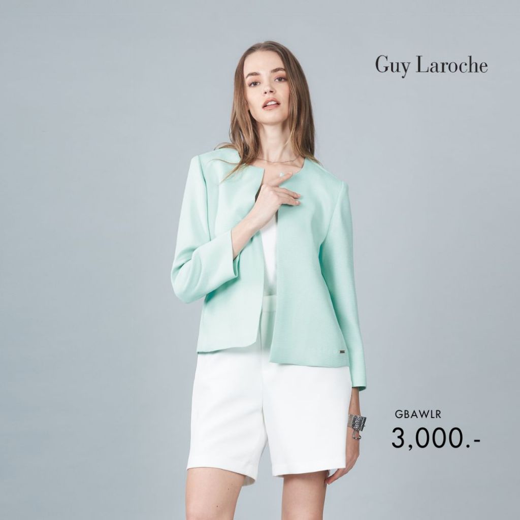 Guy Laroche แจ็คเก็ต Light jacket Airy คอกลม แขนยาว สีฟ้าอมเขียว GBAWLR