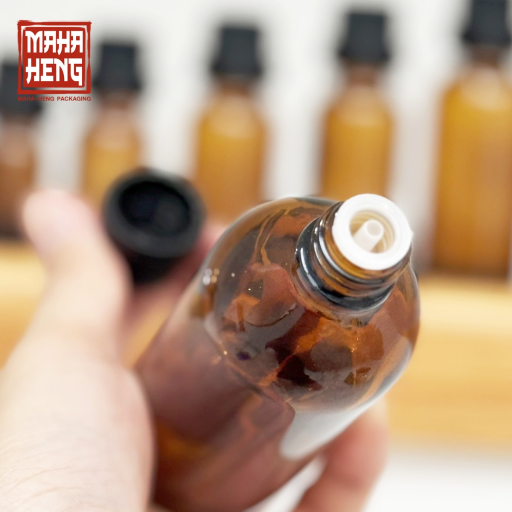 ขวดน้ำมันหอมระเหย ขวดอโรม่าออย ขวดแก้วสีชาหัวหยด 5/10/15/20/30/50/100ml พร้อมจัดส่ง มหาเฮง บรรจุภัณฑ์