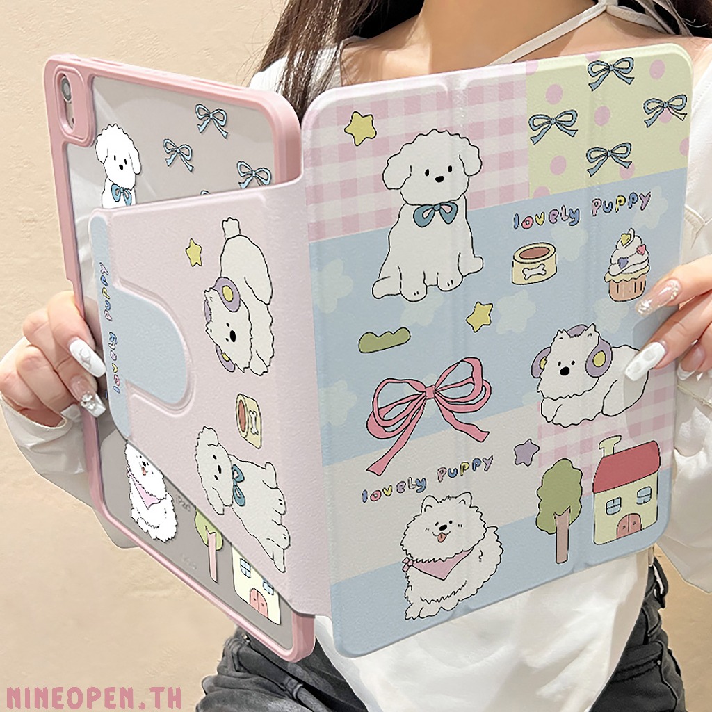 ⚡พร้อมส่ง⚡เคสไอแพด Air8 Gen12 Gen11 Air6 ที่ใส่ปากกา โบว์ริบบิ้นลูกสุนัข เคสiPadหมุน 360° Air7 11/13 ราคา ถูกที่สุด ดีลบีเคเค