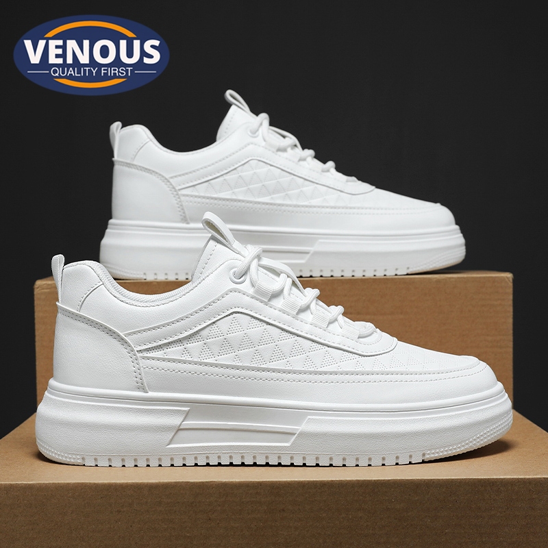 【Venous】2025 รองเท้าสีขาวใหม่สำหรับผู้ชาย รองเท้าผู้ชายแบบตัดต่ำ ยางแท้ รองเท้าผู้ชายแบบสบาย รองเท้าผ้าใบสำหรับผู้ชาย