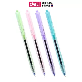 ปากกาลูกลื่น Deli ปากกาแบบกด ปากกา หมึกน้ำเงิน เส้น 0.5mm (คละสี 1 แท่ง) เครื่องเขียน อุปกรณ์การเรียน