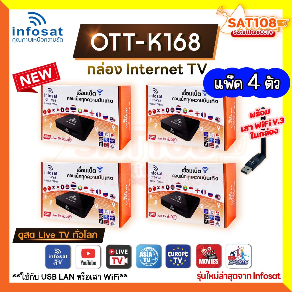 INFOSAT OTT-K168 กล่องอินเตอร์เน็ตทีวี internet TV **แพ็ค 4ตัว/ 5ตัว**