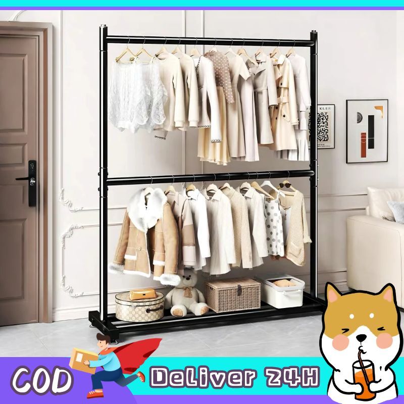 Dogegg มีพร้อม ส่งราวแขวนเสื้อผ้าบาร์คู่ ประหยัดพื้นที่ มี2สีWardrobe Drying Rack