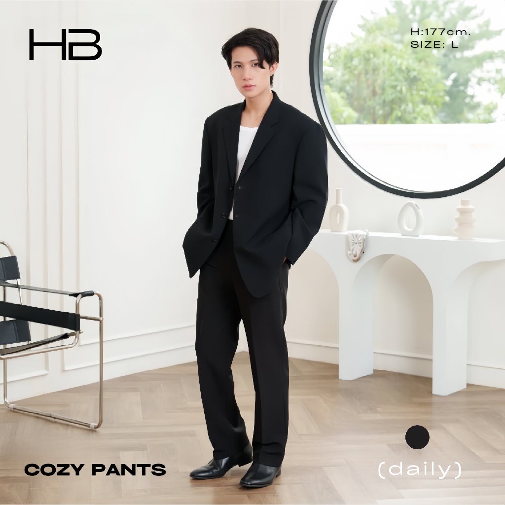 HB COZY PANTS กางเกงเอวสูงขายาวกระบอกตรง มีกระเป๋า 2 ข้าง S-4XL