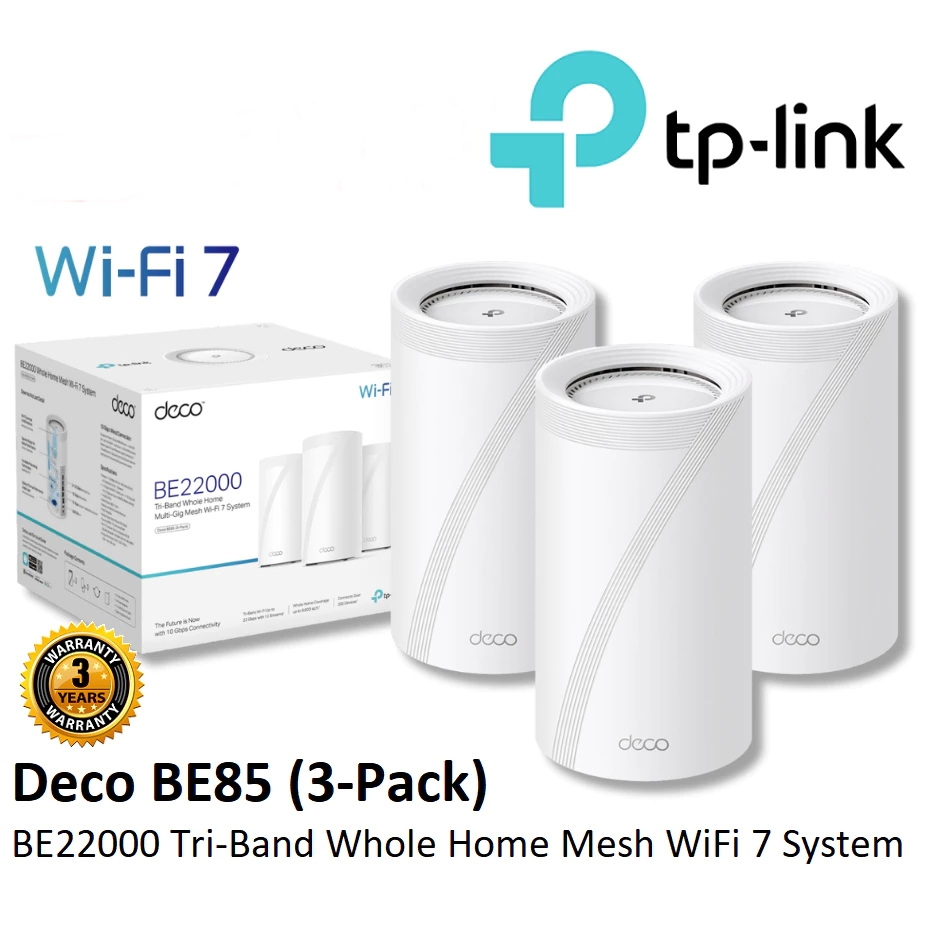 TP-LINK (Deco BE85) BE22000 Whole Home Mesh Wi-Fi 7 System