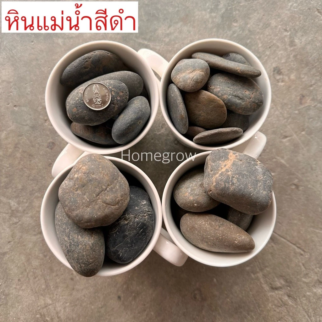 หินกรวด แม่น้ำ เทา ดำ โรยหน้ากระถาง ตกแต่งตู้ปลา