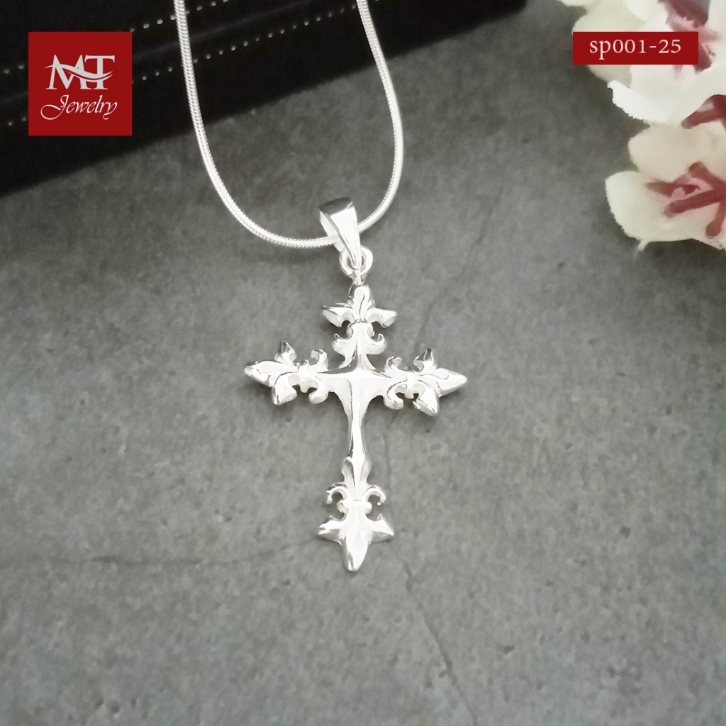 MT จี้เงินแท้ ไม้กางเขน มีลวดลาย (ไม่รวมสร้อย) Solid 925 Sterling Silver Pendant (sp001-25) MT Jewelry มณีธารา
