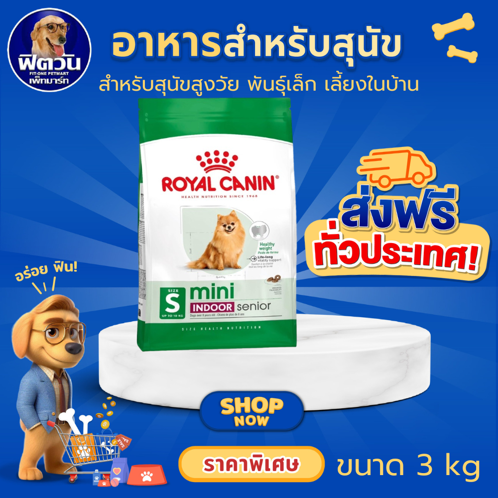 ROYAL CANIN MINI INDOOR SENIOR อาหารเม็ด สำหรับสุนัขสูงวัยพันธุ์เล็ก สูตรเลี้ยงในบ้าน ขนาด 3 กิโลกรัม{อาหารสุนัขเม็ด}
